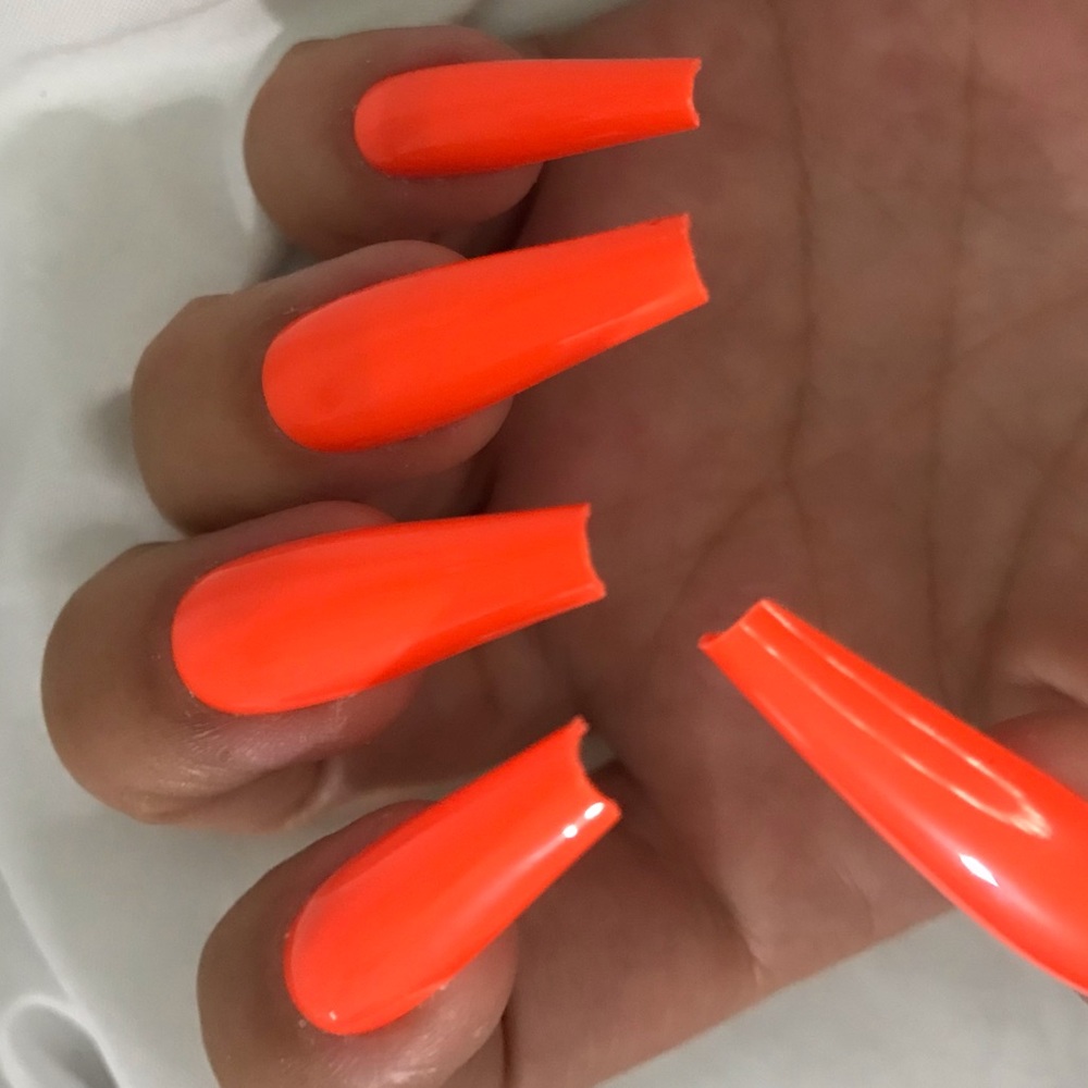 Orange n peach luxury acrylic press on nails available in and length n shape
